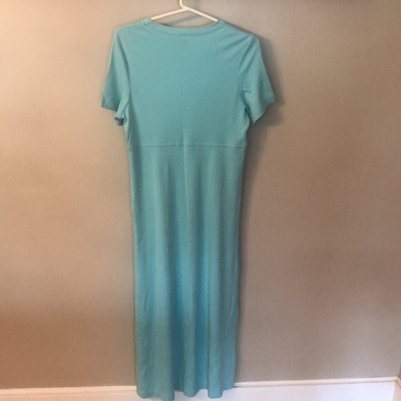 LL BEAN SIZE SP TURQUOISE BLUE SHORT SLEEVE 100% COTTON T SHIRT MAXI DRESS - Picture 5 of 6